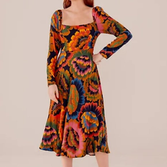 FARM RIO Colorful Flowers Midi Dress - Picture 1 of 16